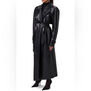Elegant Black Women's Leather Trench Coat